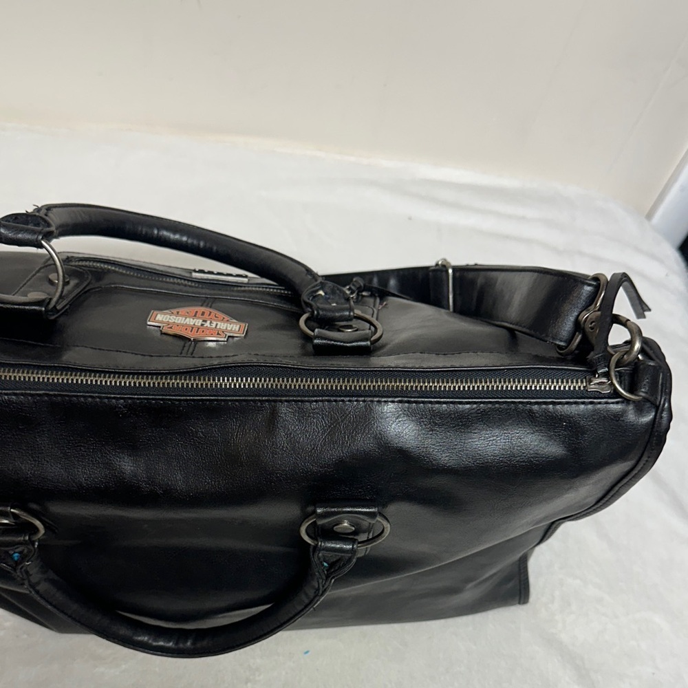Harley-Davidson-Victoria Secret Black Leather Duffel/Tote Bag - Picture 8 of 16